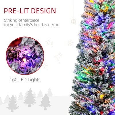 HOMCOM 6' Artificial Prelit Christmas Trees Holiday Décor with Warm White LED Lights, Flocked Tips, Berry, Pine Cone