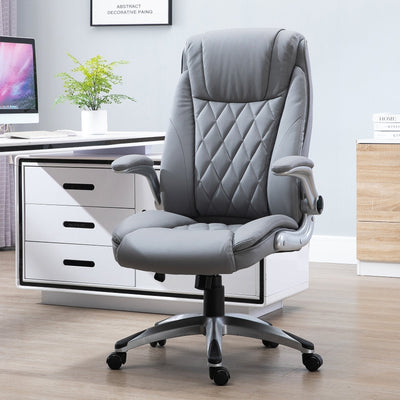 Faux Leather Office Chair Ergonomic Chair 360 degree Rotation with Headrest in Grey