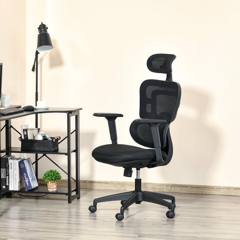 Vinsetto Mesh Office Chair, Ergonomic High-Back Swivel Desk Chair with Adjustable Height, Headrest, Lumbar Support, Padded Seat for Home Office Black