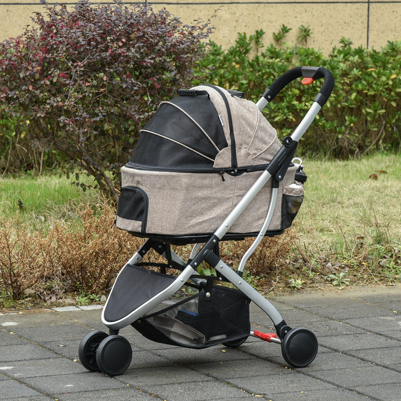 PawHut Detachable Pet Stroller Pushchair Foldable Dog Cat Travel Carriage 2-In-1 Design Carrying Bag  Light Brown