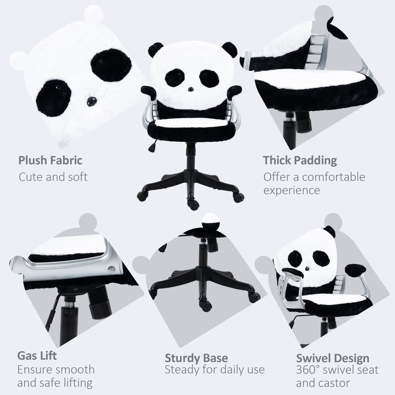 Vinsetto Cute Office Chair, Fluffy Panda Desk Chair with Padded Armrests, Tilt Function, Adjustable Height, Black and White