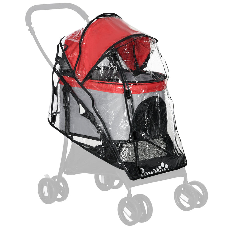 PawHut Dog Pram Rain Cover, Cover for Dog Stroller Buggy Pushchair for Small Miniature Dogs Cats, with Front Rear Entry