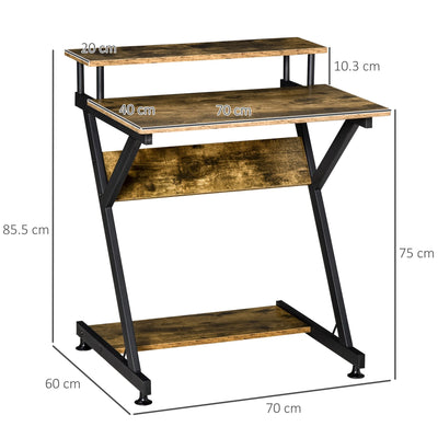 HOMCOM Compact Computer Table, R Shape Desk with Monitor Shelf and Storage for Home Office, Small, Study and Gaming 70cm, Brown