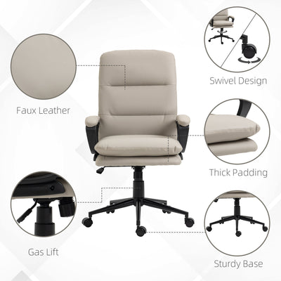 Vinsetto High Back Office Chair, PU Leather Desk Chair with Double-tier Padding, Arm, Swivel Wheels, Adjustable Height, Light Grey