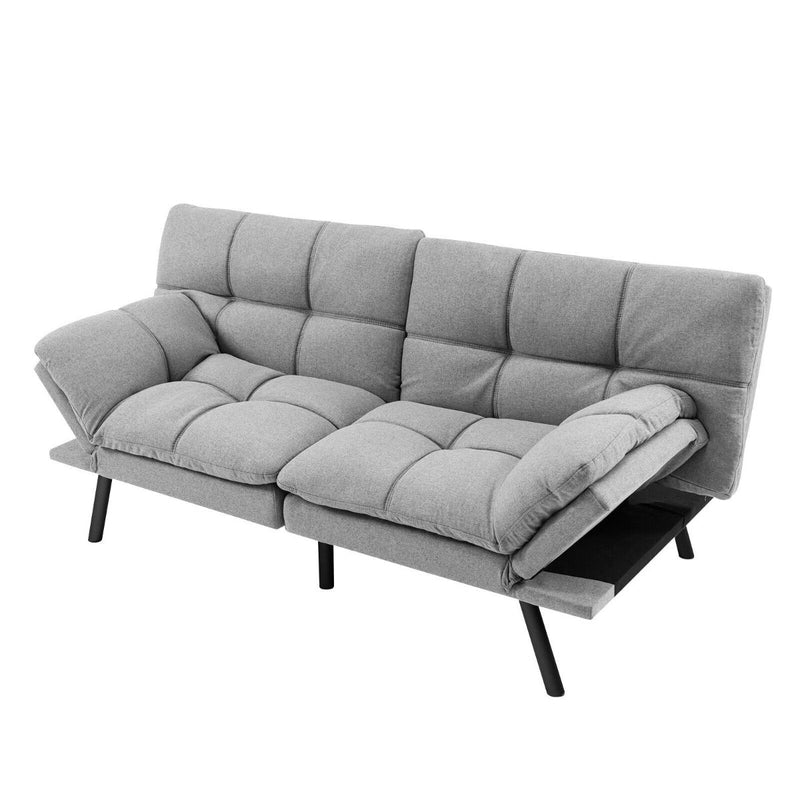 2 Seater Convertible Sofa Bed with Reclining Backrest Grey