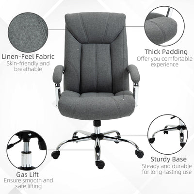 Vinsetto Home Office Chair Linen Fabric Computer Chair with Adjustable Height, Armrests, Swivel Wheels, Grey