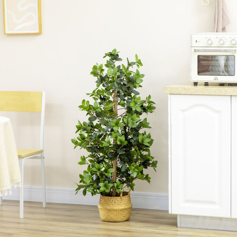 HOMCOM Artificial Plants Bay Leaf Laurel in Pot Fake Plants for Home Indoor Outdoor Decor, 16x16x120cm, Green