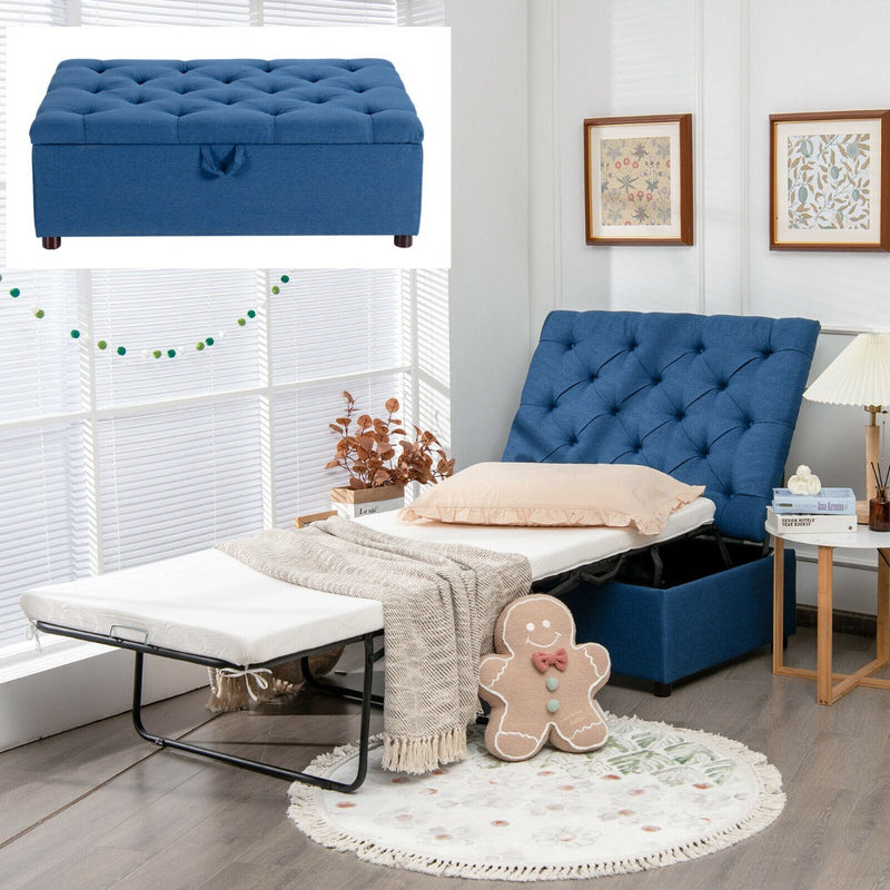 2-in-1 Convertible Sofa Bed with Mattress for Home and Office-Blue