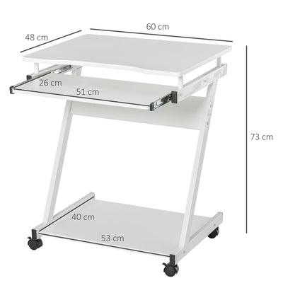 HOMCOM Movable Compact Small Computer PC Desk with 4 Moving Wheels Sliding Keyboard Tray Home Office Gaming Study Workstation White