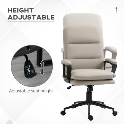 Vinsetto High Back Office Chair, PU Leather Desk Chair with Double-tier Padding, Arm, Swivel Wheels, Adjustable Height, Light Grey