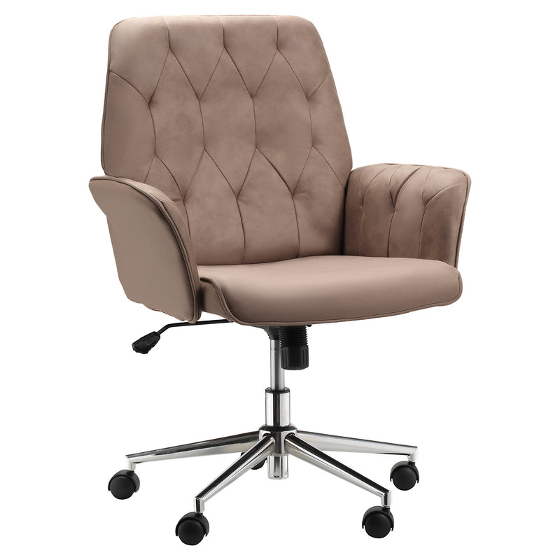 Vinsetto Micro Fibre Office Chair Mid Back Computer Desk Chair with Adjustable Seat, Arm, Brown