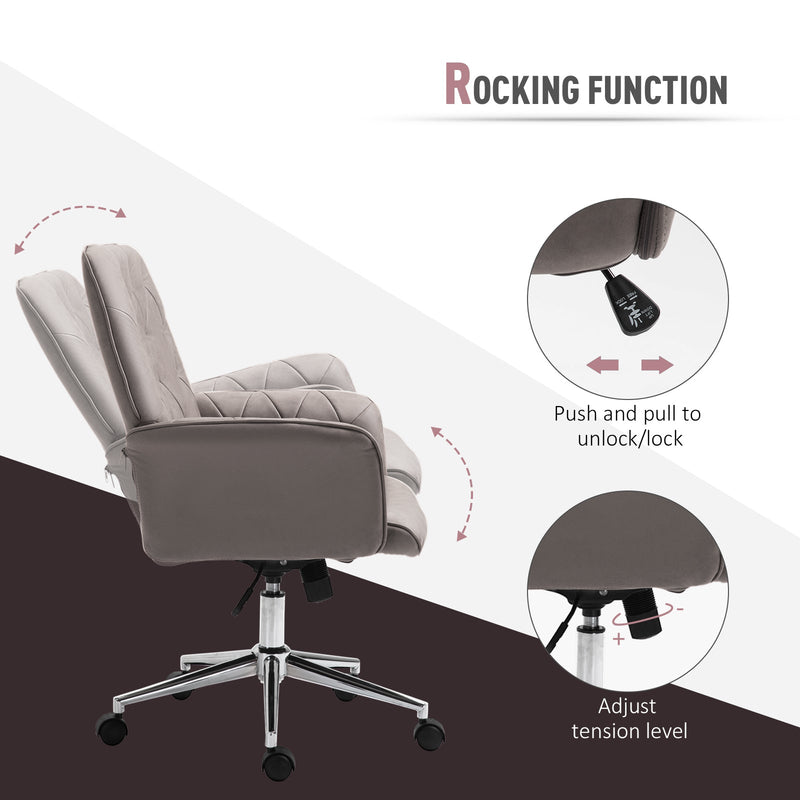 Tufted Ergonomic Desk Chair, Armrest & 360 degree Swivel Base-Grey