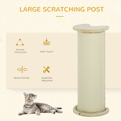 PawHut 85cm Tall Cat Scratching Post with Sisal Rope Covered Soft Plush, Anti Tip for Indoor Corner, Cabinet Corner, Sofa Corner - Beige