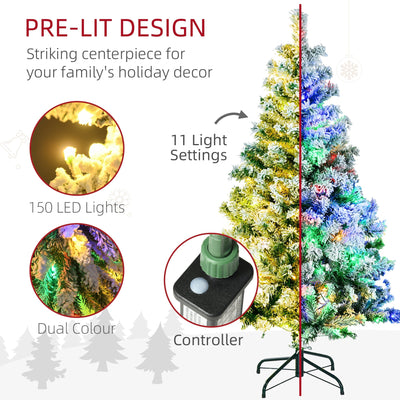 HOMCOM 4.5' Artificial Snow Christmas Trees with Frosted Branches, Warm White or Colourful LED Lights, Steel Base