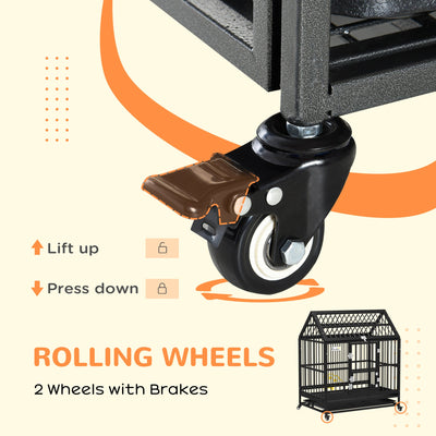 PawHut 43" Heavy Duty Dog Crate on Wheels, with Removable Tray, Openable Top