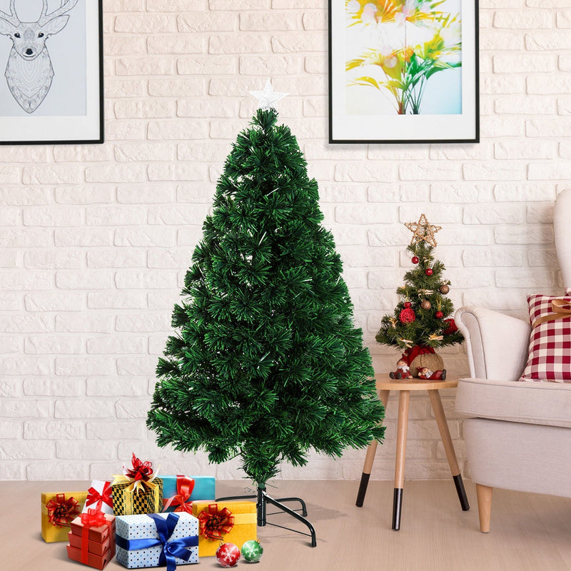 HOMCOM Artificial Christmas Tree, Metal Base, Pre-Lit, 1.2m