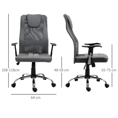 Vinsetto Mesh Office Chair High Back Desk Chair Height Adjustable Swivel Chair for Home with Headrest, Grey