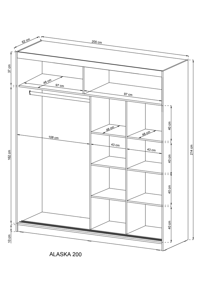 Alaska Sliding Door Wardrobe 200cm