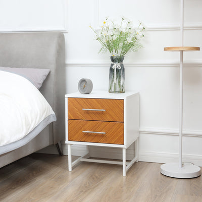 Bedside Table, 2 Drawer, Sofa Side Table, White and Brown