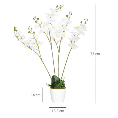 HOMCOM Artificial Orchid Plant in Pot, Artificial Flowers Fake Orchid Phalaenopsis for Home Decor Wedding, 17x17x14cm, White