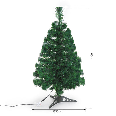 HOMCOM 60H cm Pre-Lit Artificial Christmas Spruce Tree, Plastic Stand-Green