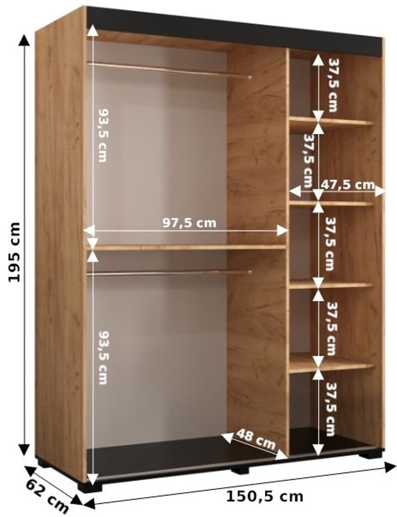 Bergamo T1 Sliding Door Wardrobe 150cm