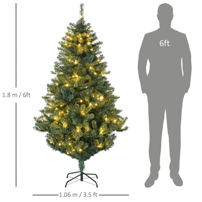 HOMCOM 6' Artificial Prelit Christmas Trees Holiday Décor with Warm White LED Lights, Decoration, Banner, Tag, Ball