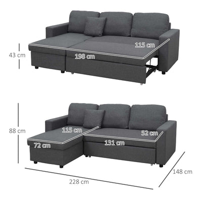 3 Seater Corner Sofa Bed With Storage