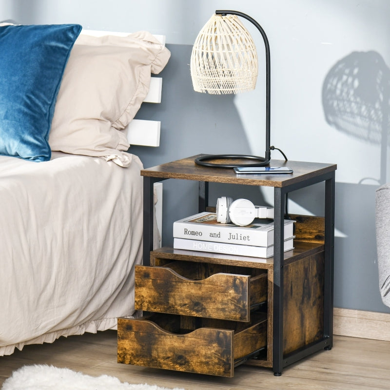 Industrial Side Table With Drawer, Rustic Brown