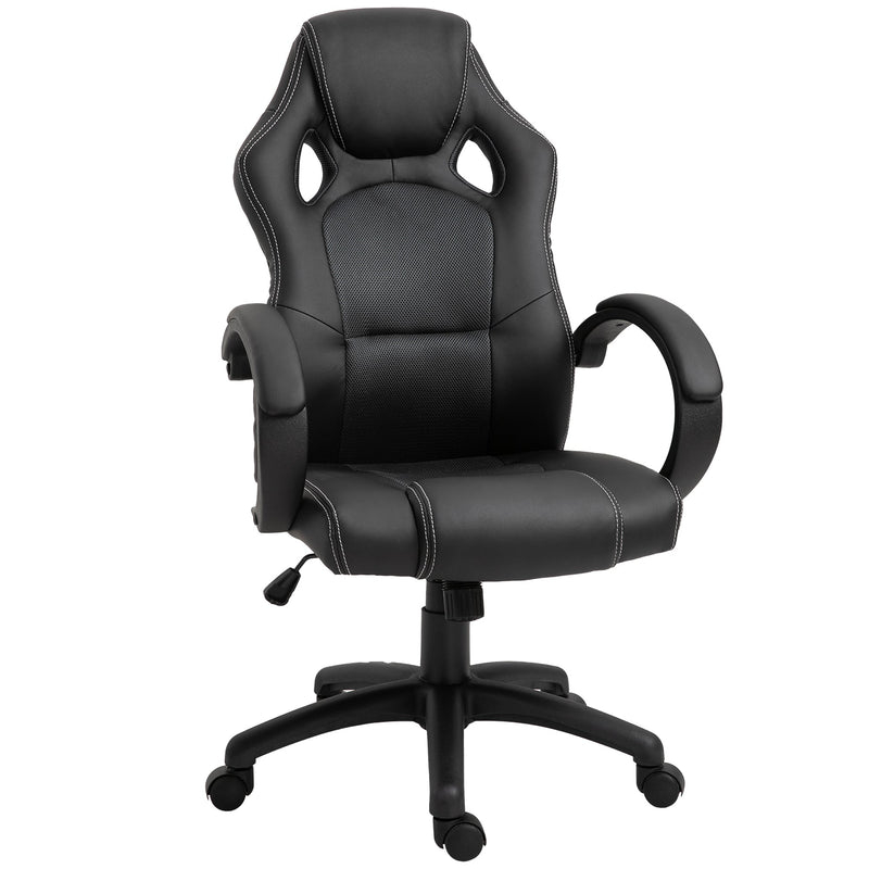 HOMCOM High-Back Gaming Chair Swivel Home Office Computer Racing Gamer Desk Chair Faux Leather with Wheels, Black