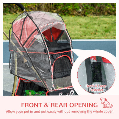 PawHut Detachable Pet Stroller with Rain Cover, 3 In 1 Cat Dog Pushchair, Foldable Carrying Bag w/ Universal Wheels, Brake, Canopy, Basket, Storage Bag for Small and Tiny Dogs - Red