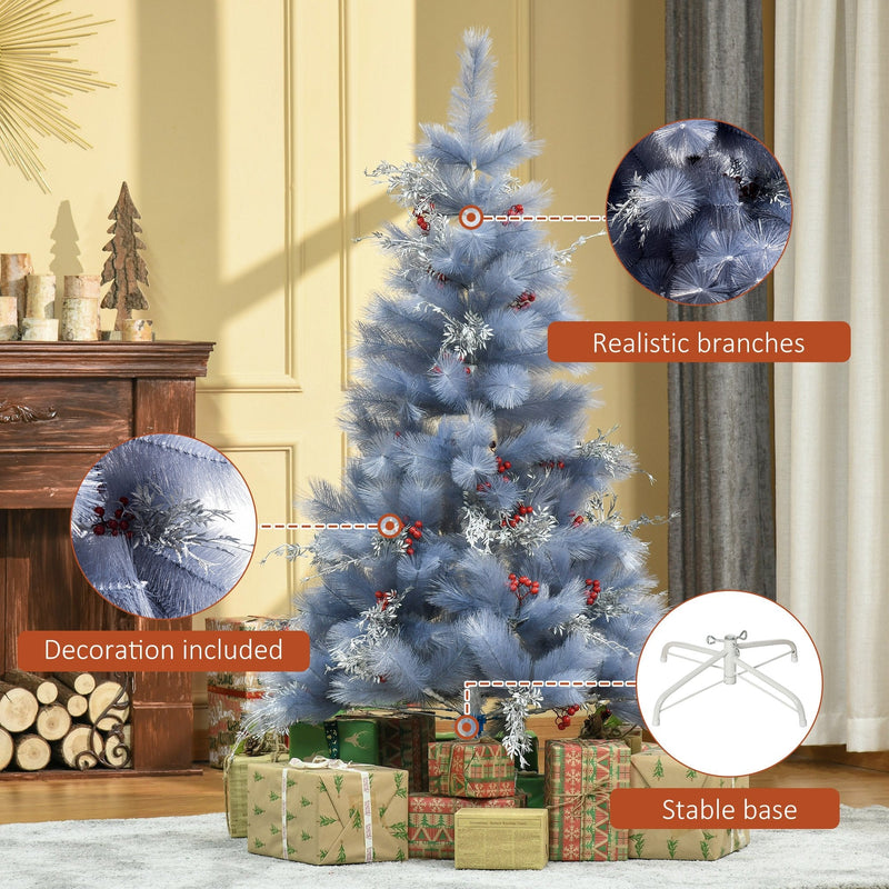 HOMCOM Christmas Tree, 150H cm, W/Replica Berry And Spruce-Grey